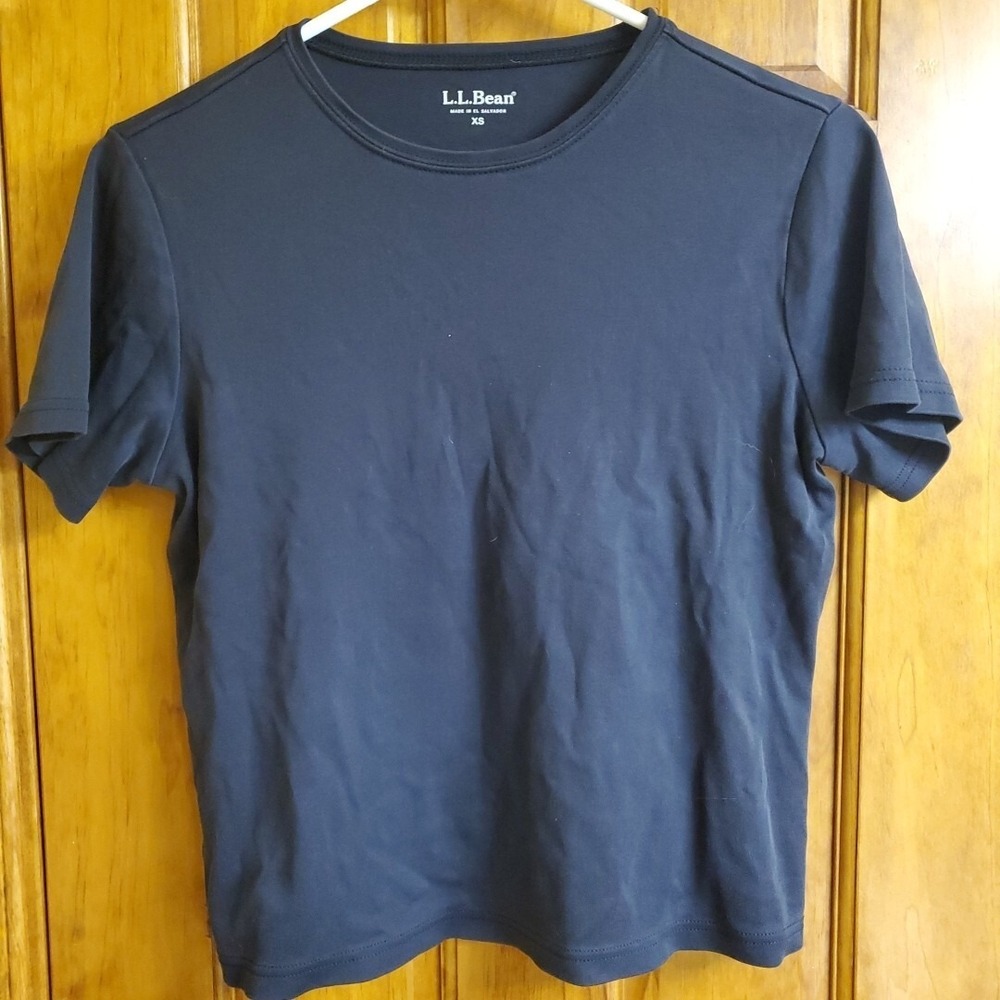 L.L. Bean XS T-Shirt Womens Navy Blue Cotton Blend Short Sleeve Casual Basic Tee